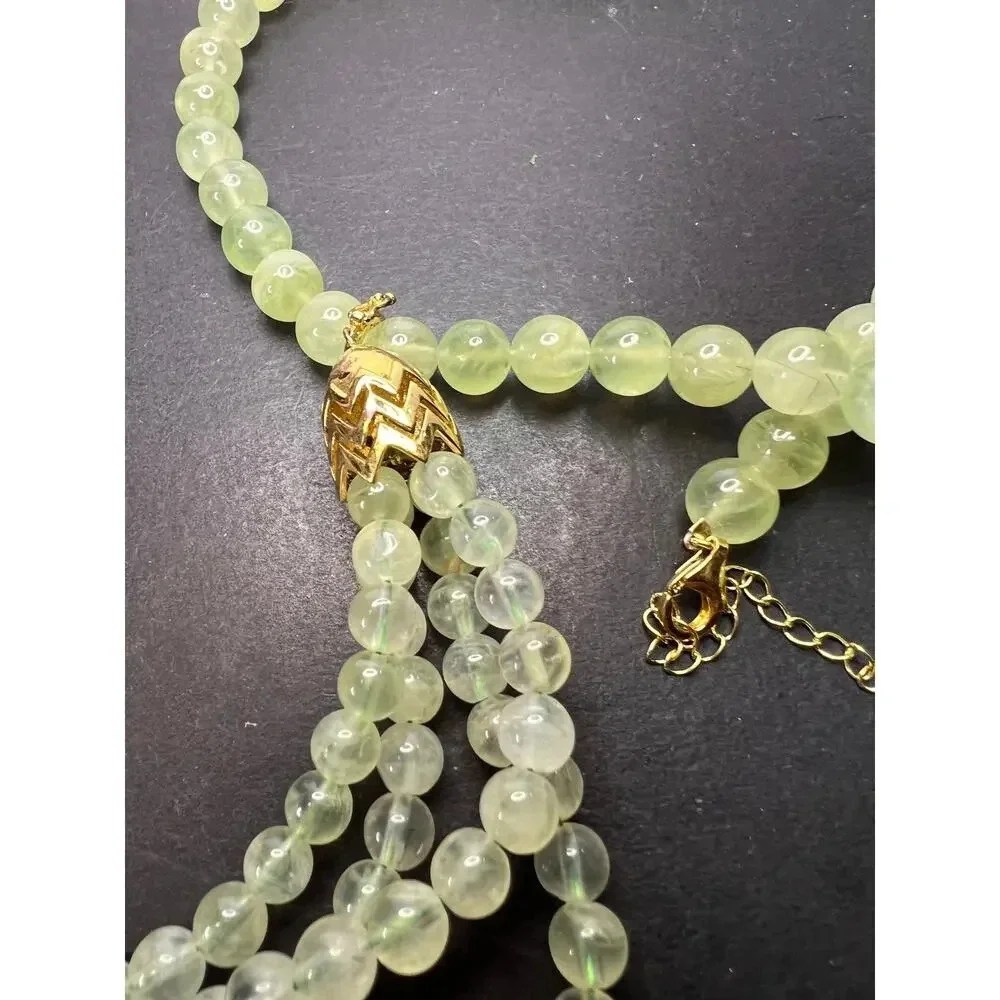 Prehnite beaded necklace with tassel enhancer and gold over sterling silver
